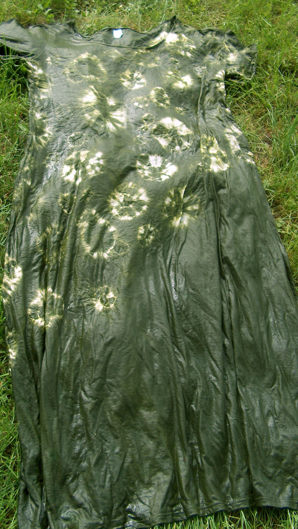 shibori dyed dress with diagonal design