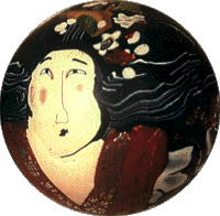 Japanese girl bead made with polymer clay and a pingpong ball