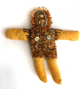 beaded spirit doll bronze cast face Sarajane Helm