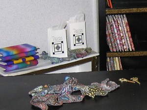 miniature polymer clay quilt store in progress