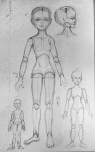 sketches for ball joint dolls in several scales