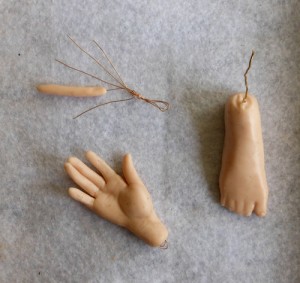 polymer clay doll hand foot wire armature